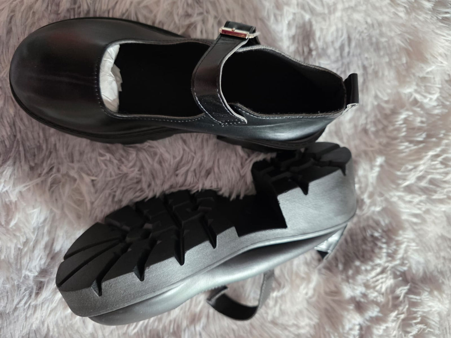 (Calzado) Zapatos Tipo Bailarina Negra Con Suela Chunky
